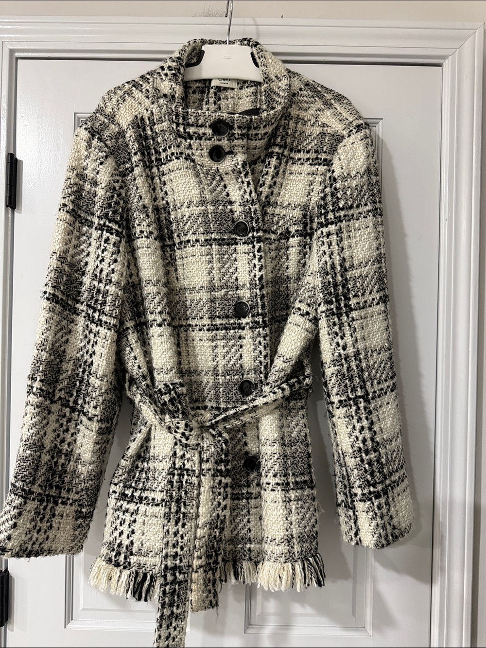 Cato  Black & White Women’s Winter Peacoat with Belt